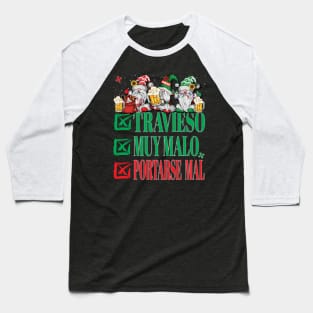 Travieso Muy Malo Portarse Mal Lista de Papá Noel Gnomos Xmas Christmas Santa Claus Gnomes Baseball T-Shirt